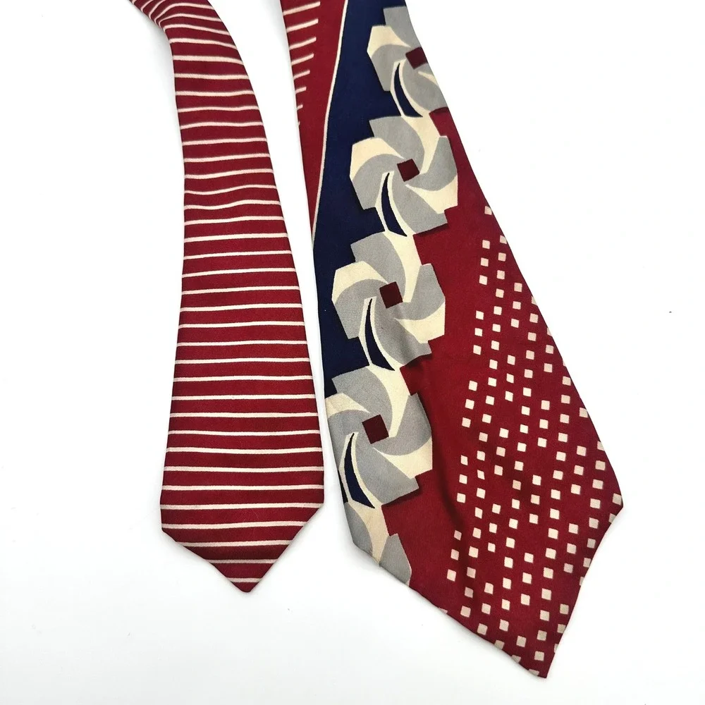 Vintage 70's Charlaine Silk Necktie Burgundy Navy Blue Geometric Abstract Wide